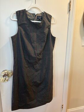 Lands End Grey Sheath Dress with Subtle Burgundy Windowpane - lined